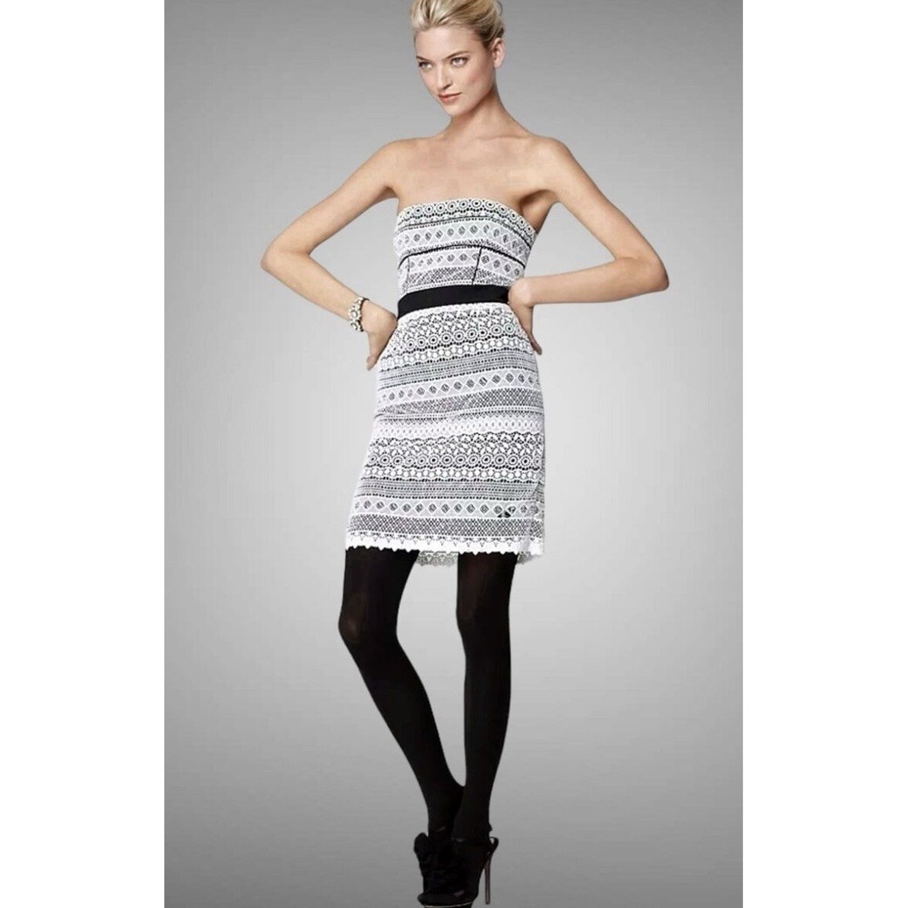 Cynthia Steffe Strapless‎ Black & White Lace Mini Dress Size 4
